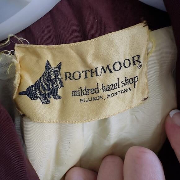 Vintage 1950s Rothmoor Swing Coat Rhinestone Buttons Brown Moiré Fabric Small - Picture 5 of 9